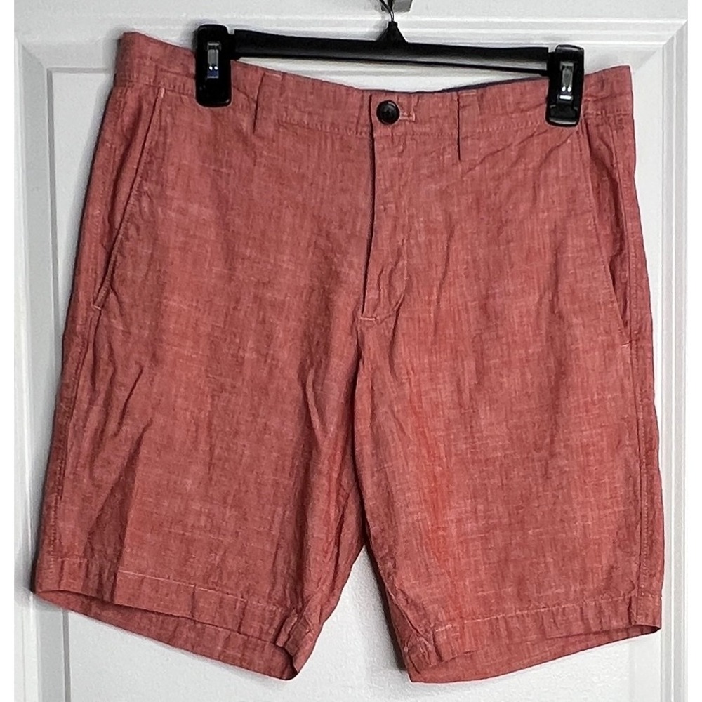 Banana Republic Mens 30 Cotton Chambray Shorts Red Pink Summer Casual Flat Front